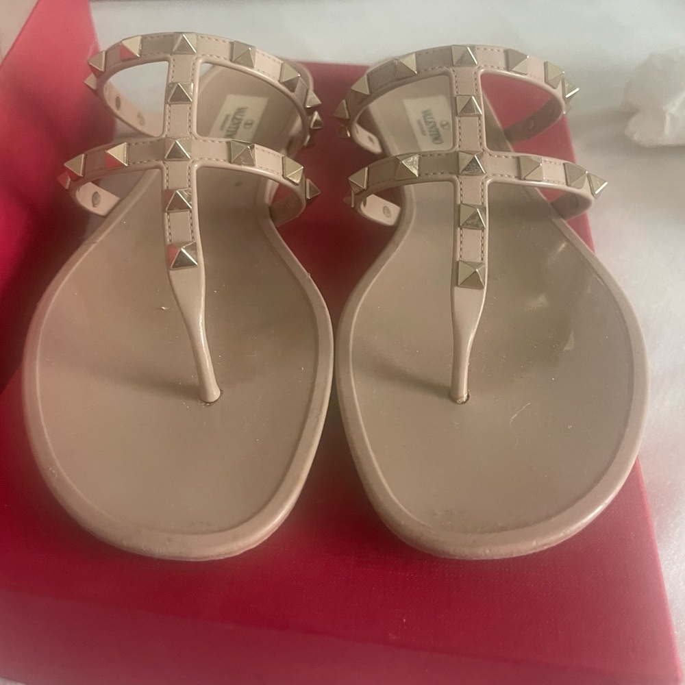 Valentino Cream Studded Sandals T-Strap